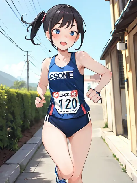 1girl, running, smiley face,