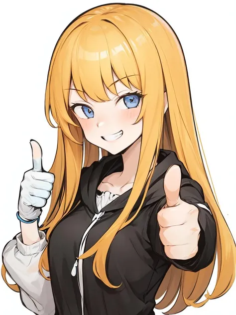 1girl, upper body, thumbs up, reaching, grin,