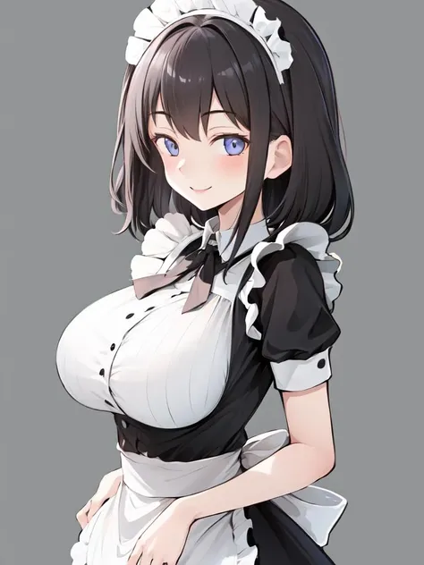 1girl, large breasts, smile, minigirl, maid,