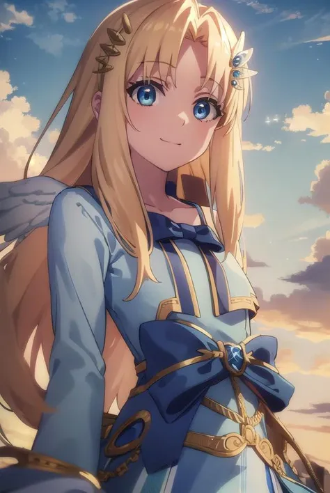 shieldfilo, <lora:shield filo s3-lora-nochekaiser:1>,
filo, long hair, bangs, blue eyes, blonde hair, hair ornament, ahoge, (parted bangs:1.5), hair intakes, smile,
BREAK long sleeves, dress, bow, wings, white dress, blue bow, feathered wings, white wings, bird wings,
BREAK outdoors, nature, forest, sun, sky, clouds, trees, grass,
BREAK looking at viewer, (cowboy shot:1.5),
BREAK <lyco:GoodHands-beta2:1>, (masterpiece:1.2), best quality, high resolution, unity 8k wallpaper, (illustration:0.8), (beautiful detailed eyes:1.6), extremely detailed face, perfect lighting, extremely detailed CG, (perfect hands, perfect anatomy),