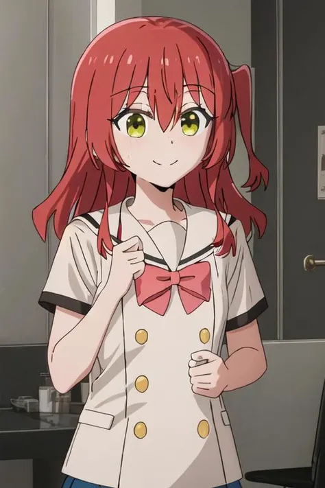 best quality, masterpiece, highres, solo, {kita_ikuyo_bocchitherock:1.15}, red_hair, long_hair, bangs, hair_between_eyes, one_side_up, green_eyes, smile