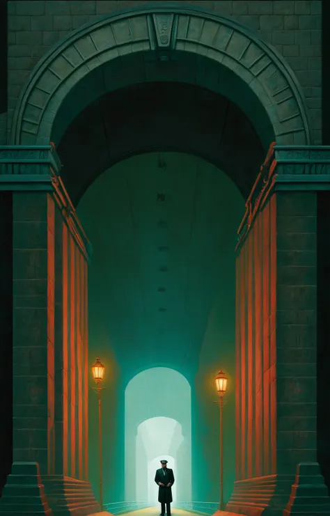 concept art , pulp novel cover, triadic colors, children story book, illustration, concept art, dark and moody portrait of a spy trading secrets under a bridge, (art by Mark Ryden:1.2), <lora:Mark_Ryden:1> . digital artwork, illustrative, painterly, matte painting, highly detailed
