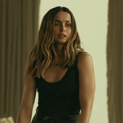 <lora:ada_loha:1>ada, ana de armas, 1girl, solo, long hair, sleeveless, realistic, brown hair, blonde hair, parted lips, pants