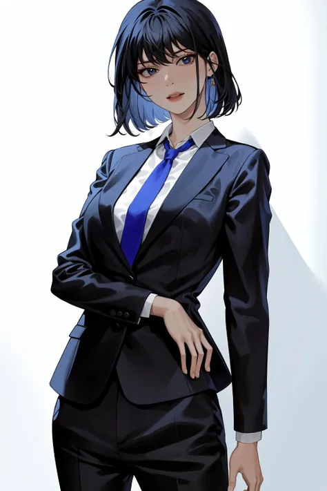 (masterpiece, best quality:1.2), intricate details, <lyco:GoodHands-beta2:1>, <lora:han_sooyoung-000012:1>, han sooyoung, 1girl, necktie, black suit, formal, shirt, pants, bangs, long sleeves