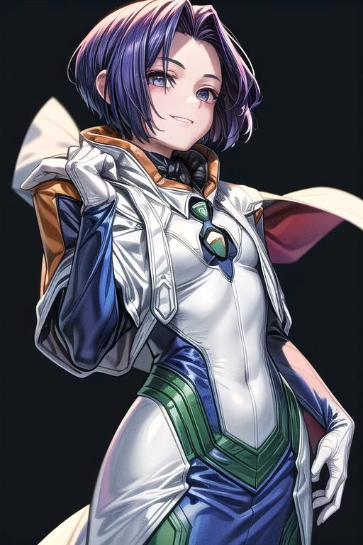 best quality, ultra-detailed, (1girl, solo, <lyco:miang-v1:1>,miang hawwa, gebler-uniform, Brutal smile, Narrow eyes), dark background