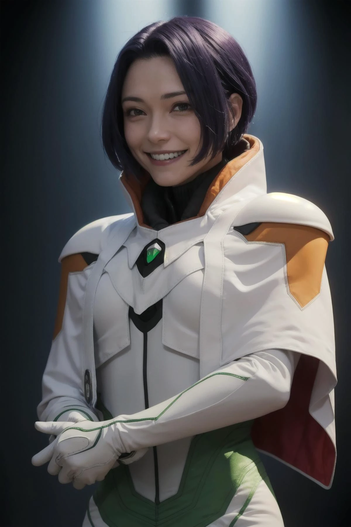 best quality, ultra-detailed, (1girl, solo, <lyco:miang-v1:1>,miang hawwa, gebler-uniform, Brutal smile, Narrow eyes), dark background