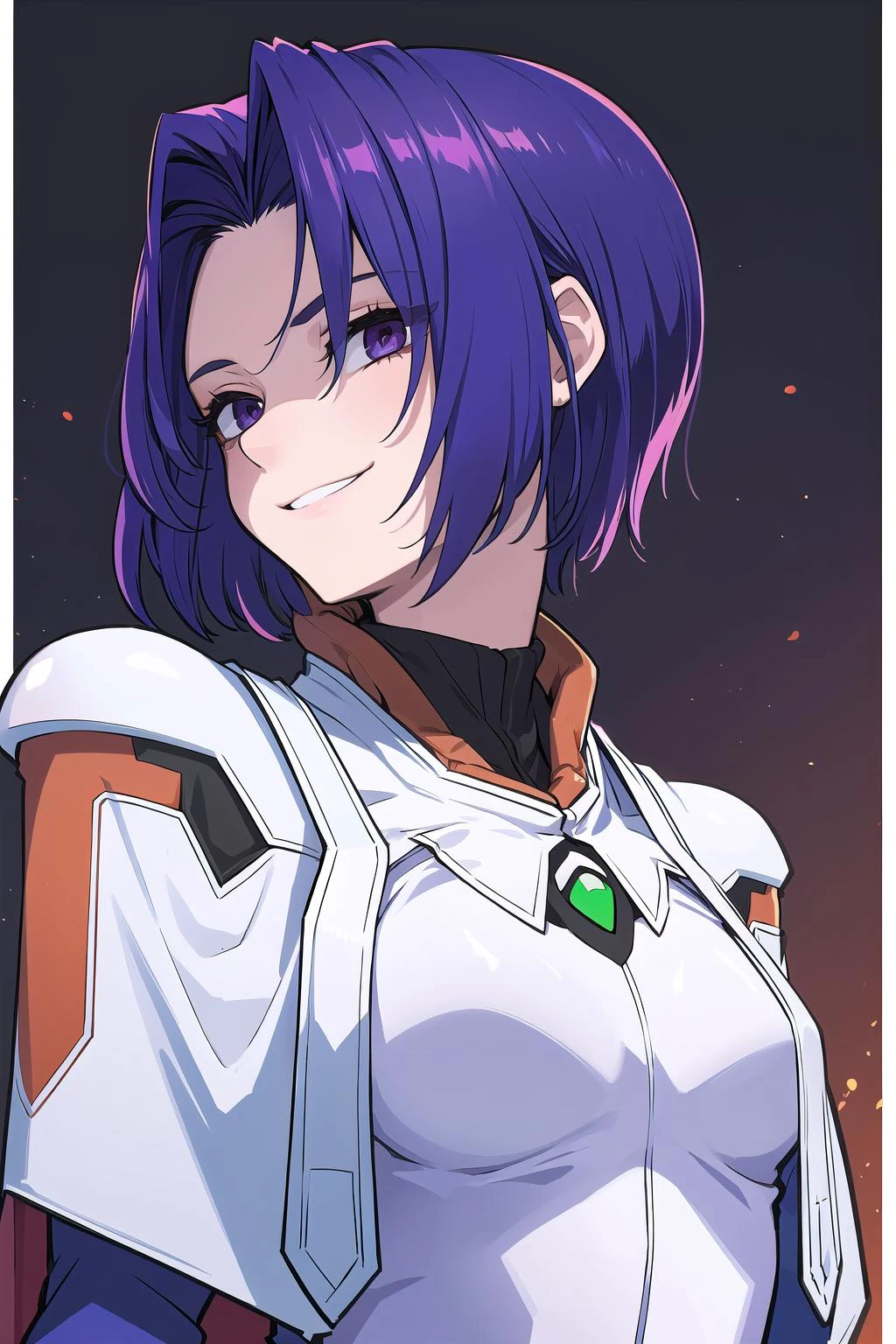 best quality, ultra-detailed, (1girl, solo, <lyco:miang-v1:1>,miang hawwa, gebler-uniform, Brutal smile, Narrow eyes), dark background