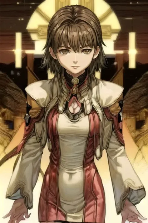 (masterpiece:1.1), (best quality:1.1), 1girl, Real light and shadow, anime face, 4k, 8k, wallpaper,epic, detail texture, masterpiece,best quality,intricate eyes,beautiful detailed eyes, Smiling, Upper teeth, Glowing Smile, (Brown eyes:1.5), ((((Brown hair:1.35, medium hair)))), (symmetrical eyes,big eyes:1.5, MiyukiItsumi, 1girl, solo, short hair, brown hair, dress, brown eye, black pantyhose, hands behind back, Gebler-Uniform, ,cowboy shot, Upper Body(((intricate outfit,intricate clothes, embroidered outfit,ornate outfit,embroidered clothes,ornate clothes)))<lora:Concept-control tool-add_detail-CyberAIchemist:0.8>,