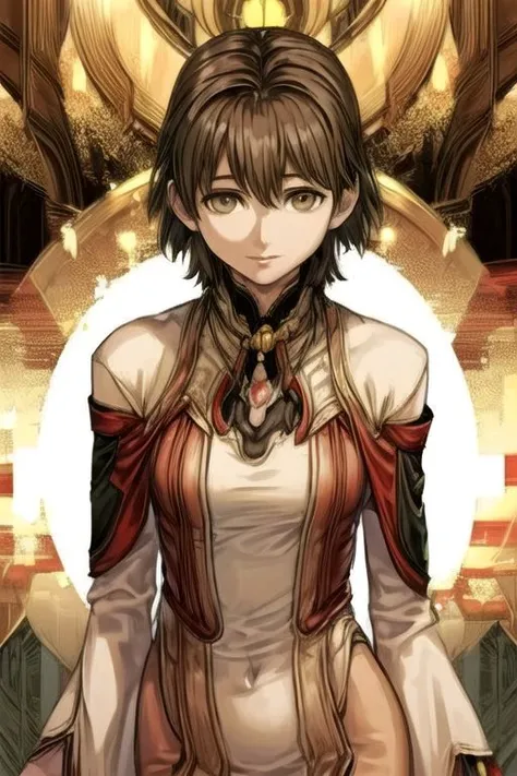 (masterpiece:1.1), (best quality:1.1), 1girl, Real light and shadow, anime face, 4k, 8k, wallpaper,epic, detail texture, masterpiece,best quality,intricate eyes,beautiful detailed eyes, Smiling, Upper teeth, Glowing Smile, (Brown eyes:1.5), ((((Brown hair:1.35, medium hair)))), (symmetrical eyes,big eyes:1.5, MiyukiItsumi, 1girl, solo, short hair, brown hair, dress, brown eye, black pantyhose, hands behind back, Gebler-Uniform, Upper Body(((intricate outfit,intricate clothes, embroidered outfit,ornate outfit,embroidered clothes,ornate clothes)))<lora:Concept-control tool-add_detail-CyberAIchemist:0.8>,