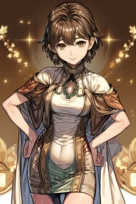 Miyuki Itsumi, (masterpiece:1.1), (best quality:1.1), 1girl, Real light and shadow, anime face, 4k, 8k, wallpaper,epic, detail texture, masterpiece,best quality,intricate eyes,beautiful detailed eyes, Smiling, Upper teeth, Smile, (Brown eyes:1.5), ((((Brown hair:1.35, medium hair)))), (symmetrical eyes,big eyes:1.5, MiyukiItsumi, 1girl, solo, short hair, brown hair, dress, brown eye, black pantyhose, Gebler-Uniform, gebler-uniformUpper Body(((intricate outfit,intricate clothes, embroidered outfit,ornate outfit,embroidered clothes,ornate clothes))), Dynamic Pose, <lora:Concept-control tool-add_detail-CyberAIchemist:0.8>, ultra-detailed,