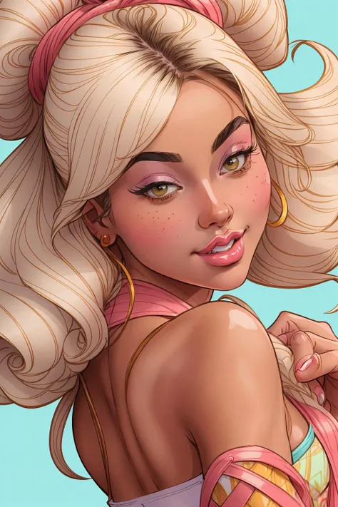 1 girl, Natural photography of a beautiful girl, wearing a loose crop top, leaning over, long blonbe hair, big bust, locks eyes into the camera, symmetrical eyes, symmetrical face, (masterpiece) (best quality) (detailed) (8k) photorealistic, photography, path tracing, specular lighting, volumetric face light, path traced hair, visible shadows, intricate, elaborate, oiled boobs, cleavage, wet skin, flirty, freckles, blush, dark eyeliner, hanging breasts, girl bending over, strap gap