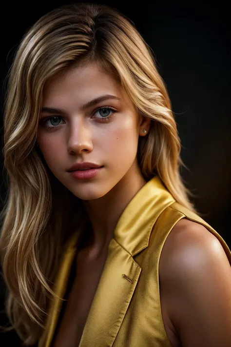 portrait of Barbara Palvin, curious , wearing jumpsuit , with honey blonde Curly hair , background space station epic (photo, studio lighting, hard light, sony a7, 50 mm, matte skin, pores, colors, hyperdetailed, hyperrealistic), <lyco:Barbara Palvin:1.1>