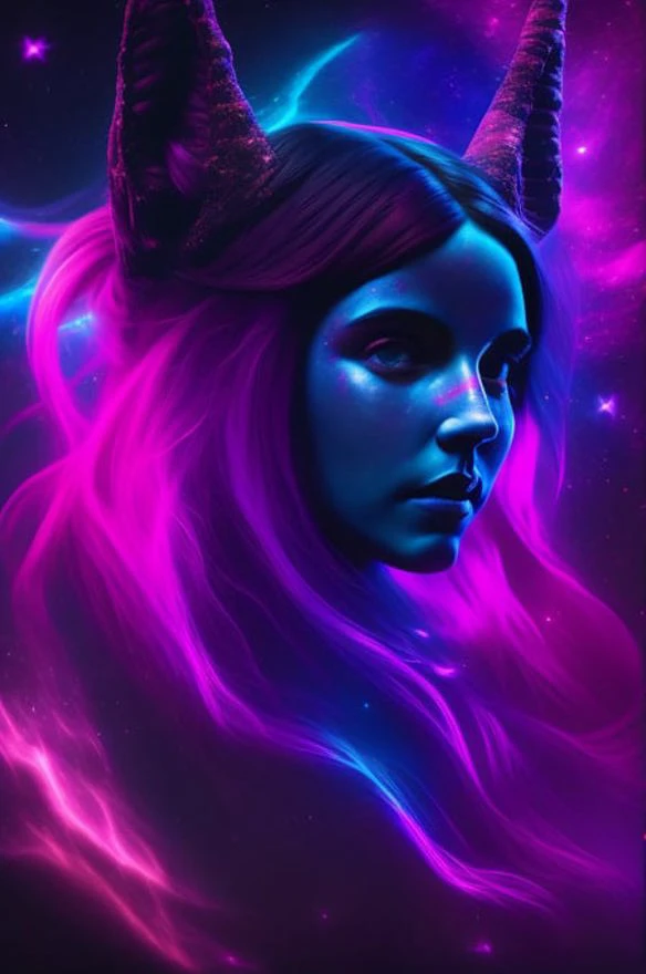 Xayah, animal ears, hoodless, 1girl, nebula, dark blue space, psychedelic, bad trip, 4k