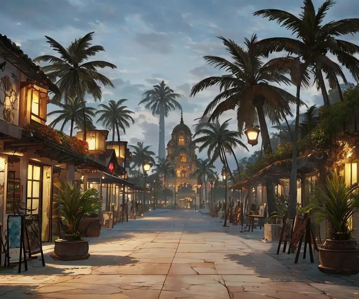 (perfect artwork, masterpiece:1.3), top quality, 8k, digital illustration, (fantasy), sharp focus, inricate, (details), perfect composition <lora:ff8bg-09:1.0>, ff8bg, no humans, outdoors, building, ocean, seaside village, tropical, architecture, sandstone, volumetric lighting, bloom, (scenery), seabreeze, palm tree, (contemporary), futuristic