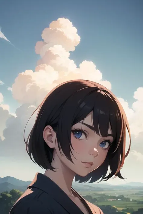 portrait of cute girl, cloudy sky background lush landscape illustration concept art anime key visual trending pixiv fanbox by wlop and greg rutkowski and makoto shinkai and studio ghibli