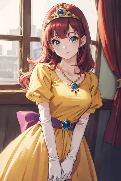<lora:dqlaura-nvwls-v1:1>dqlaura, elbow gloves,yellow dress,tiara,necklace,
(best quality, masterpiece, RAW photo,ultra-detailed:1.2), <lyco:GoodHands-beta2:1.0>,1girl,solo,looking at viewer,smile