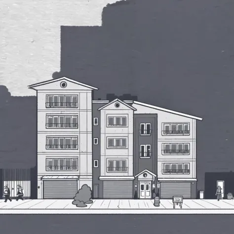 Grayscale,cartoon,building,<lora:pingunuldoll:0.8>