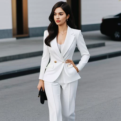 5. She wore an elegant white business suit, and her overall look was simple and neat, showing her capable and elegant side.