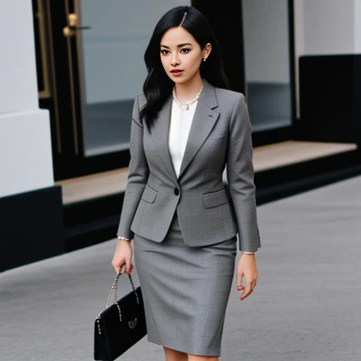 3. She wore a gray suit jacket and a black pencil skirt. The overall look was simple and elegant, showing her professional and elegant side.