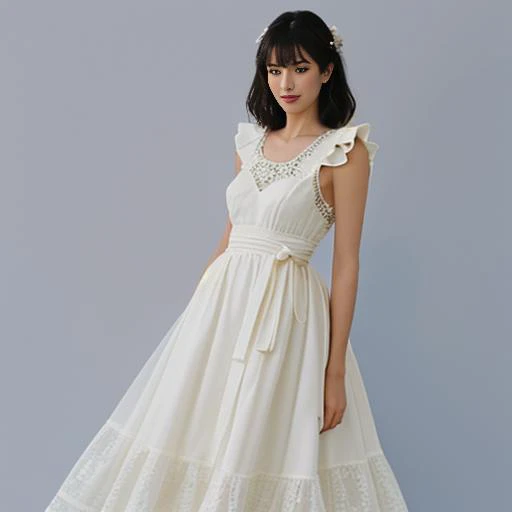 26. She embraced her romantic side in a delicate lace dress, complete with feminine ruffle details and a cinched waist, exuding elegance and grace.