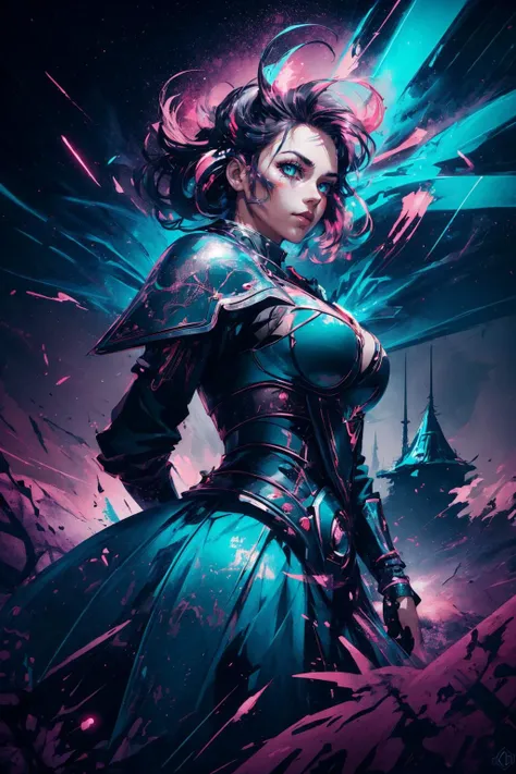 (Retro cyberpunk, 80's inspired, synthwave, neon, vibrant, detailed, retro futurism,:1.1)
maximum details, cinematic, abstract art, deep shadow, <lora:add_detail:0.5>, <lora:epi_noiseoffset2:0.5>,
1 girl, adult german woman, turquoise eyes, light brown twin drills hair,
Style-GravityMagic, portrait, solo, half shot, looking down, detailed background, detailed face, (<lora:CulturePunkBundle-000007:0.5>, fairytaleai, fairytale theme:1.1), calm, witcher, adventurer, wearing dark blue scaled witcher armor, bloodstains, tattered cloak fighting stance, glowing tattoos, in background, misty haze, wind blowing, backlighting, bokeh, mystical atmosphere,
<lora:StarDust:0.6>,