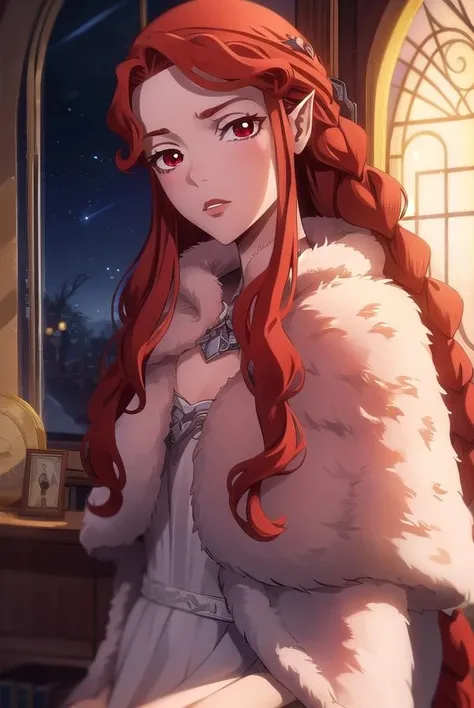 lenore, <lora:lenore-lora-nochekaiser:1>,
lenore, long hair, brown hair, braid, makeup, lipstick, red lips, (red eyes:1.5), pointy ears, vampire,
BREAK dress, fur trim,
BREAK looking at viewer, full body,
BREAK indoors, bed,
BREAK <lyco:GoodHands-beta2:1>, (masterpiece:1.2), best quality, high resolution, unity 8k wallpaper, (illustration:0.8), (beautiful detailed eyes:1.6), extremely detailed face, perfect lighting, extremely detailed CG, (perfect hands, perfect anatomy),