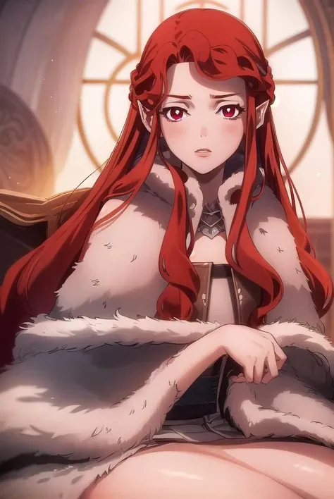 lenore, <lora:lenore-lora-nochekaiser:1>,
lenore, long hair, brown hair, braid, makeup, lipstick, red lips, (red eyes:1.5), pointy ears, vampire,
BREAK dress, fur trim,
BREAK looking at viewer, full body,
BREAK indoors, bed,
BREAK <lyco:GoodHands-beta2:1>, (masterpiece:1.2), best quality, high resolution, unity 8k wallpaper, (illustration:0.8), (beautiful detailed eyes:1.6), extremely detailed face, perfect lighting, extremely detailed CG, (perfect hands, perfect anatomy),