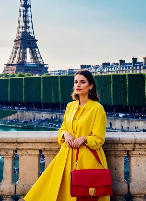 portrait of sks woman in paris, eiffel tower in the background, by Flora Borsi, style by Flora Borsi, bold, bright colours, ((Flora Borsi)), by Peter Lindbergh, <lora:locon_leamichele_v1_from_v1_64_32:1>