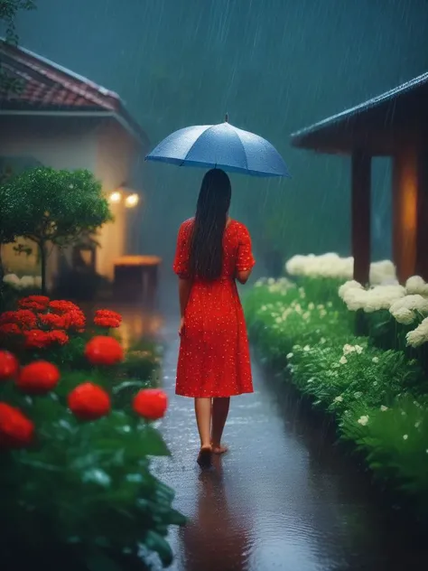 masterpiece, best quality,rain, in the rain, 1girl,  flower, garden, <lora:sl_lye:0.8>