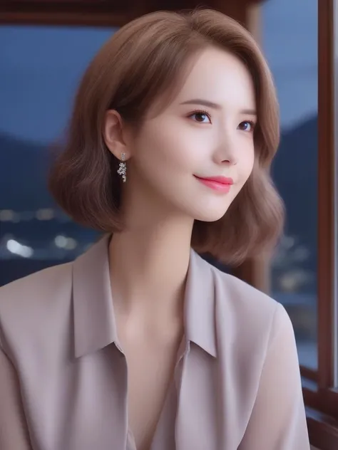 (masterpiece:1.3), (8k, Photorealistic, RAW Photos, In the living room、Best image quality: 1.4), Super detailed face、Attention to detail、double eyelid、Sharp focus:1.5、Beautiful woman:1.4、Around 30 years old、Dress casually、Light brown hair、Bobcut、Natural color lip、Highest quality、masterpiece、Ultra-high resolution、(Photorealistic:1.4)、Highly detailed and professional lighting、thin、A kind smile、Clear Skin、Random pose、Shiny Hair