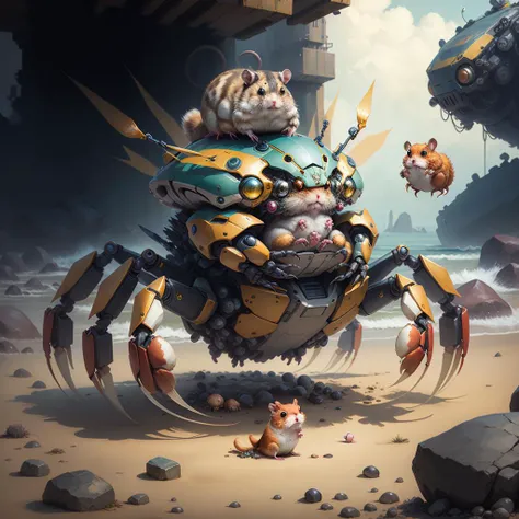 masterpiece, <lora:kHorrorCrab:0.5> h0rrorCrab, hamster on a crab mecha,