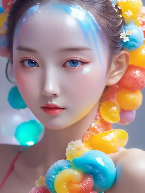 (fractal art:1.3), (colorful colors), 1girl, (Chinese sexy idol:1.2), (sexy and beautiful face), bailing_cream, A girl made of ice cream, formal_dress, (ice cream surrounds her), translucent luminous body, (upper thighs shot:1.2), front view,
top quality, masterpiece, extreme detailed, highest detailed, 8k, highres, UHD, natural skin texture,