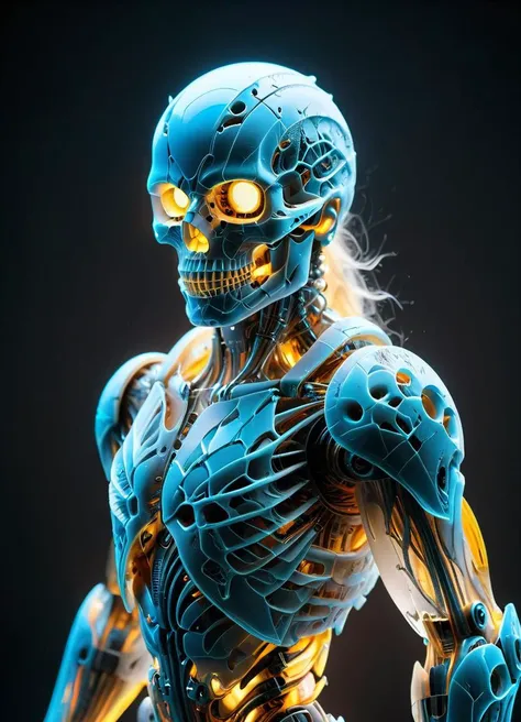 (full body shot:1.5) 3d render, best quality, ultra relic, ultimate detailed, dynamic low angle, half-body shot : stunning charismatic humanoid robot, intricate impressive mechanism opening face, porcelain matte materials, soft colors, expressive eyes, intricate tiniest details, realistic natural textures, high level of reflections <lora:ral-milkyglass:0.8> ral-milkyglass, leaking blue liquid <lora:epoxy_skull:0.45> epoxy_skull <lora:GCXL_v4_bf16:0.48>, subsurface scattering, Photorealistic, Hyperrealistic, analog style, realistic, film photography, soft lighting, heavy shadow, Ombre color scheme of neon blue, neon pink, neon yellow, neon green, neon orange,