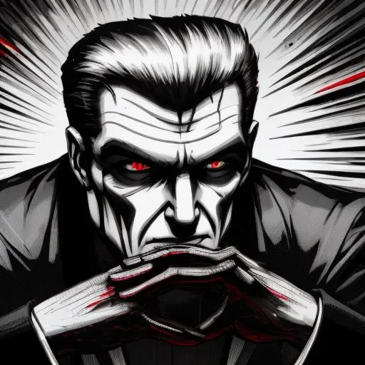 asdKMFDM,evil man in a suit,simple,sharp focus,hard lines,stylized stencil effect,white black and red color scheme,album art,<lora:KMFDM_02_Civ:1>,<lyco:gendou pose:1>,