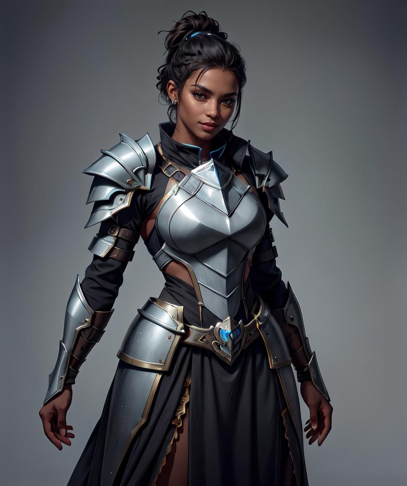 A woman in armor poses for a photo in a studio - SeaArt AI
