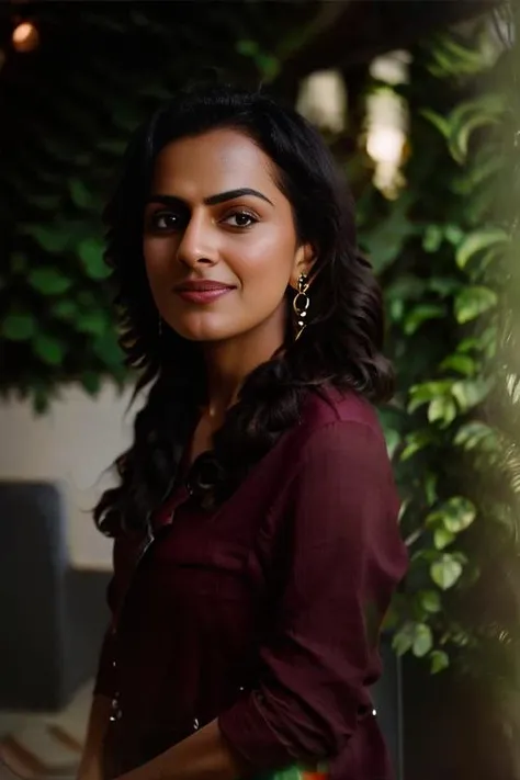 close up portrait ShraddhaSrinath, outdoors, realistic skin texture, looking looking at camera, beautiful bokeh,<lora:ShraddhaSrinathSD1.5:1>