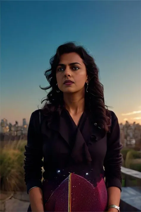 ShraddhaSrinath, (art by George Christakis:1.2) , photograph, De Stijl, Sensual thin Female, Dragon knight, Fitbit, Pocket Square, at Sunrise, deep focus, film grain, Kodak gold 200, Zoom lens, <lora:ShraddhaSrinathSD1.5:1>