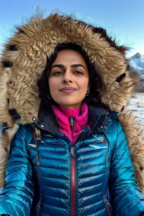 ShraddhaSrinath, photograph, Moist Interesting Algerian Girl, Paragliding, Winter, horizon-centered, Screen print, film grain, compact camera, F/14, Albumen, hyperdetailed, art by Diane Arbus, <lora:ShraddhaSrinathSD1.5:1>