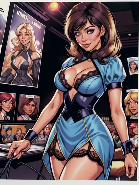 ((SFW)), 4K, UHD, Extremely detailed  comic art  by  Ron Embleton,  comic book, multiple panels, 
[ Kristin Chenoweth | Michelle Obama]  , high-neck blouses with delicate lace or embroidery , nightclub scene, 
<lora:Ron_Embleton_Style:0.7>