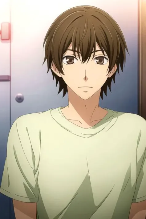masterpiece, best quality, illustration, 1boy, solo, male focus, looking at viewer, upper body, depth of field, (watercolor illustration, soft pastel colors:1.1), realistic, <lora:yuu_yanase:0.66>, yuu_yanase, brown hair, brown eyes