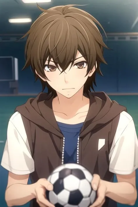 masterpiece, best quality, game cg, 1boy, solo, male focus, looking at viewer, , depth of field, anime coloring, , <lora:yuu_yanase:0.72>, yuu_yanase, brown hair, brown eyes, , , soccer field,