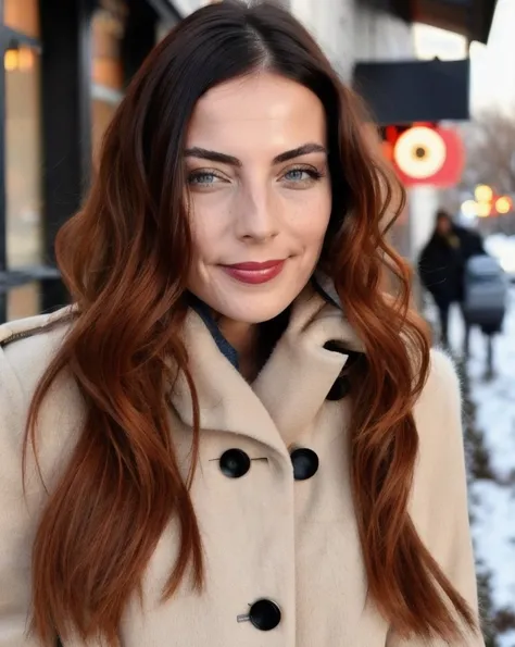 professional portrait photograph of a gorgeous burcu_kara, in winter clothing with long wavy dark hair, ((sultry look)), freckles,
beautiful symmetrical face, cute natural makeup, ((standing outside in snowy city street)), BREAK ultra realistic, concept art, elegant, highly detailed, intricate, sharp focus, depth of field, f/1. 8, 85mm, medium shot, mid shot, (centered image composition), (professionally color graded), ((bright soft diffused light)), volumetric fog, trending on instagram, hdr 4k,
<lora:burcu_kara-000006:0.9>, <lora:depth_of_field_slider_v1:8>