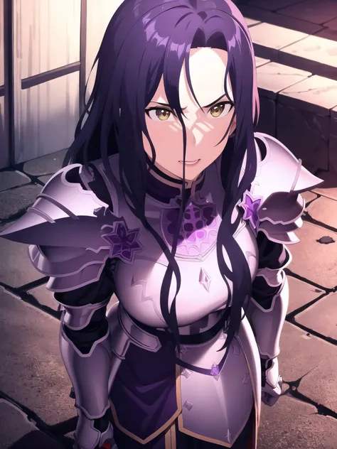 <lora:Fanatio:0.55>
a woman in armor , dark purple hair, light yellow eyes, sword in hand, knight, kross, erotic
masterpeace, best quality, (extremely detailed CG:1.4), highly detailed faces ,glowing colors