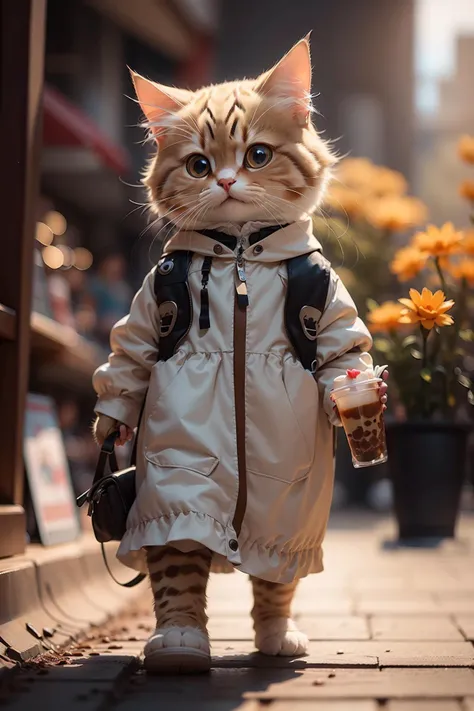 HDR,UHD,8K,Highly detailed,realistic,photo-realistic:1.37),best quality,masterpiece,<lora:catman:0.75>,maomi,standing,solo,full body,toddler,coffee cup