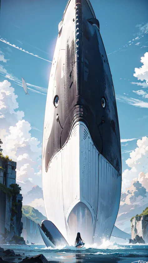 ((best quality)), ((masterpiece)), 1girl, whale, moon