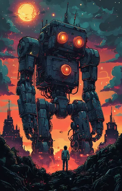 masterpiece,best quality,<lora:tbh160-sdxl:0.9>,illustration,style of Dan Mumford, portrait of robot