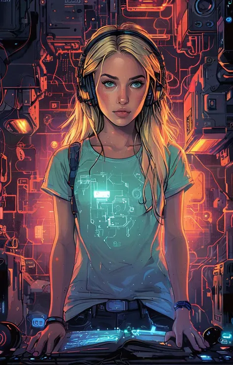 masterpiece,best quality,<lora:tbh160-sdxl:0.9>,illustration,style of Dan Mumford, tech genius teenage girl