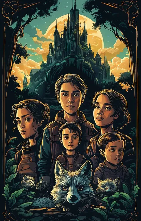 masterpiece,best quality,<lora:tbh160-sdxl:0.9>,illustration,style of Dan Mumford, portrait of family