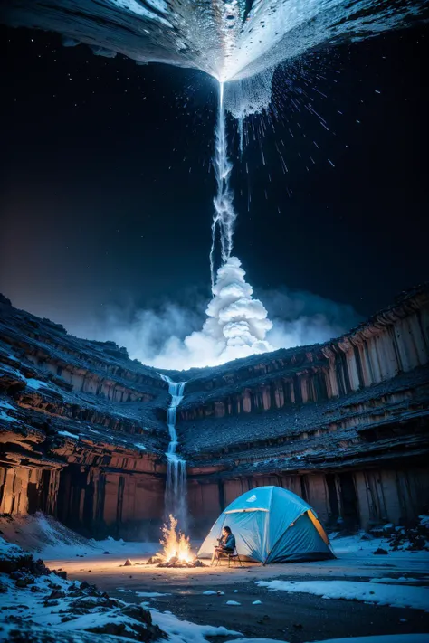 a photo of two people camping near a glass volcano in the grand canyon, surrounded by ice forest, volcano is spewing colorful fumes, all the forest is covered in many colors, aesthetically, highly aesthetic, artistically, extremely detailed, masterpiece, light refraction, extremely detailed, hyperdetailed, masterpiece
<lora:add_detail:1>