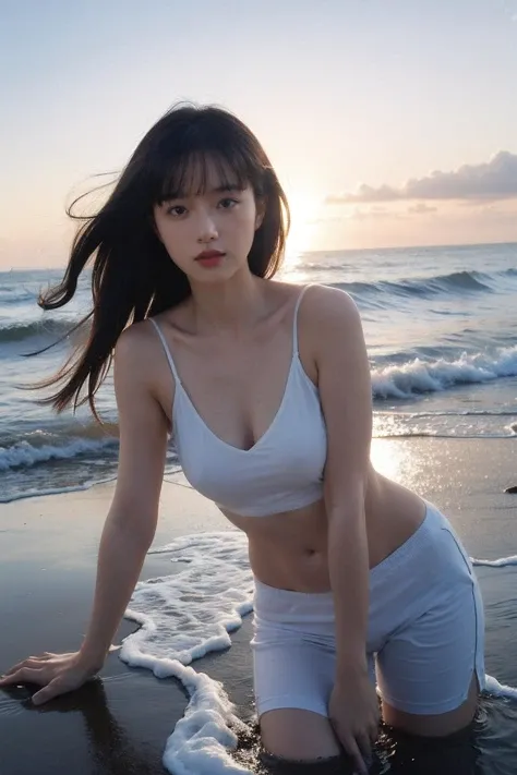 年轻,(a miniskirt),tshirts,teens girl,Delicate body,petite body,Delicate body,small tits,tiny chest,Short,A dark-haired,Very Longhair,playing in the water,Looking Up